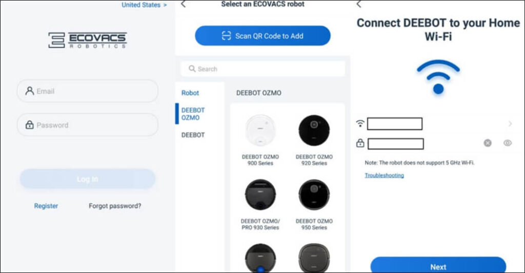 kết nối wifi với robot hút bụi ecovacs
