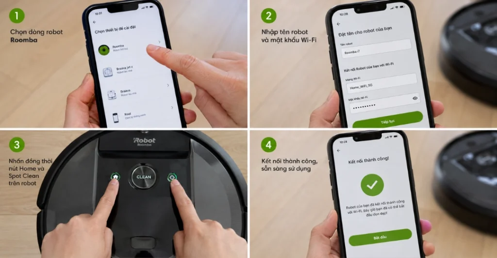 Các bước kết nối Robot hút bụi với app iRobot Home