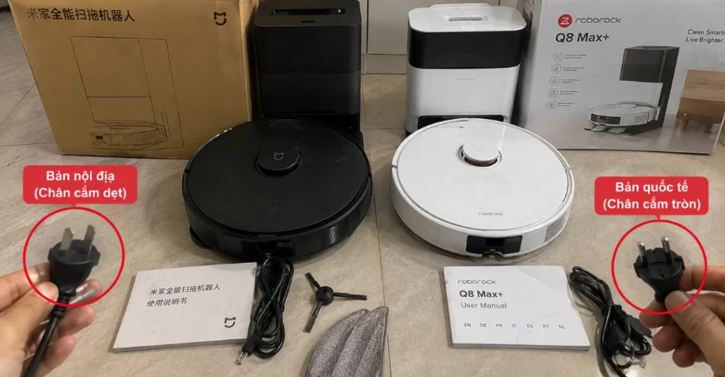 Phân biệt robot hút bụi bản nội địa và bản quốc tế qua phích cắm