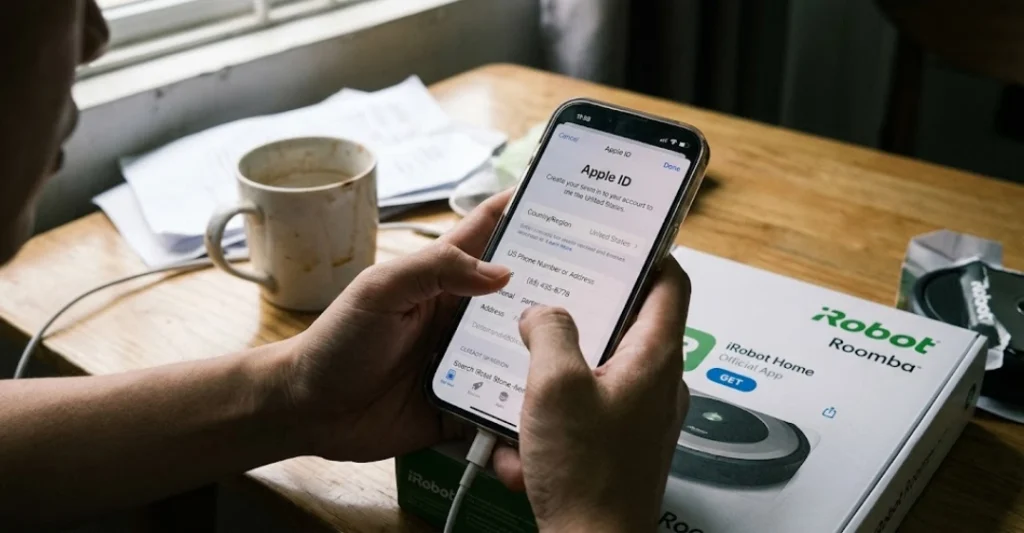 Người dùng đang cài đặt chuyển vùng Apple ID sang Mỹ để tìm app iRobot Home